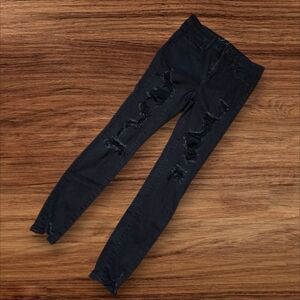 Ameeican Eagle Next Level Stretch Black Distressed Hi Rise Jeggings Skinny Jeans